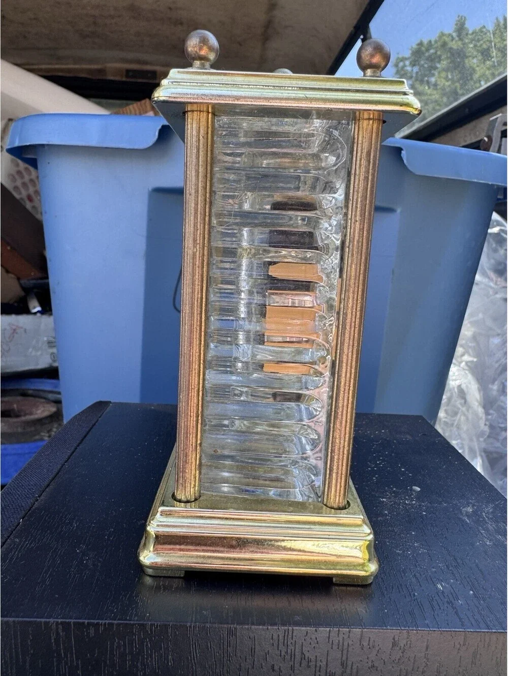 PS Paul Sebastian Vintage Quartz Clock Faceted Glass Brass Mantel Desk Clock